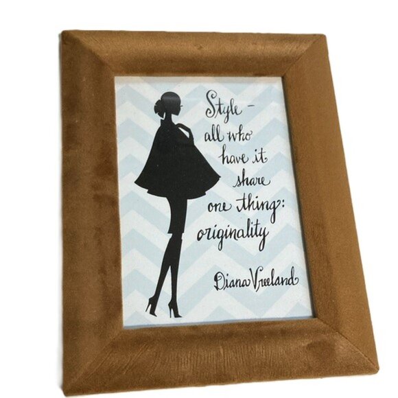 DIANA VREELAND Fashion Inspirational Quote In Sleek Tan  Velveteen Frame - Picture 1 of 8